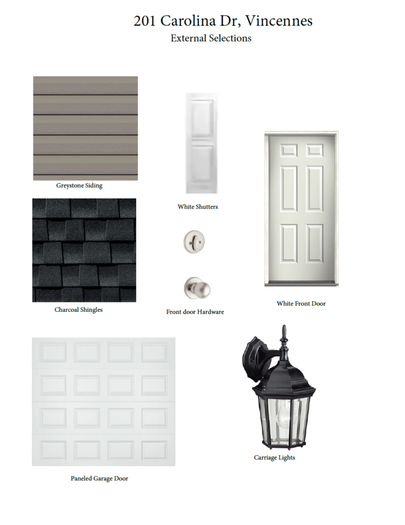 Greystone siding options and exterior features for 201 Carolina Dr, Vincennes.