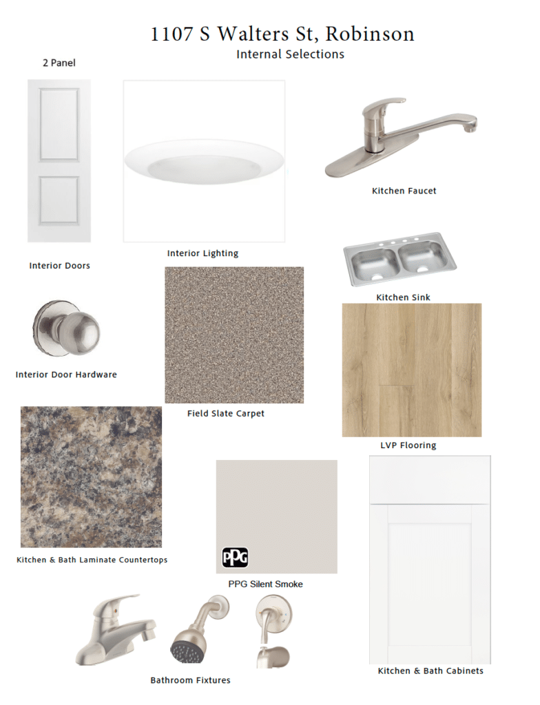 Internal selections for 1107 S Walters St, featuring doors, lighting, and kitchen fixtures.