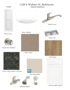 Internal selections for 1109 S Walters St, featuring doors, lighting, and kitchen fixtures.