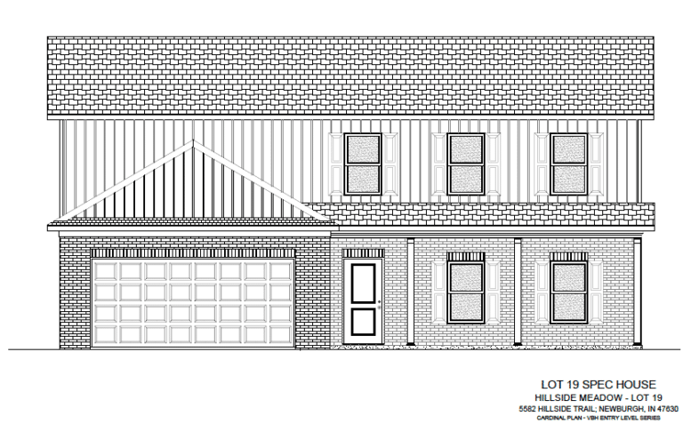 Lot 19 spec house design in Hillside Meadow, Newburgh, showcasing modern architectural features.