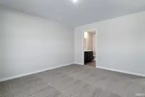 Spacious neutral room design featuring soft carpet and simple decor elements.