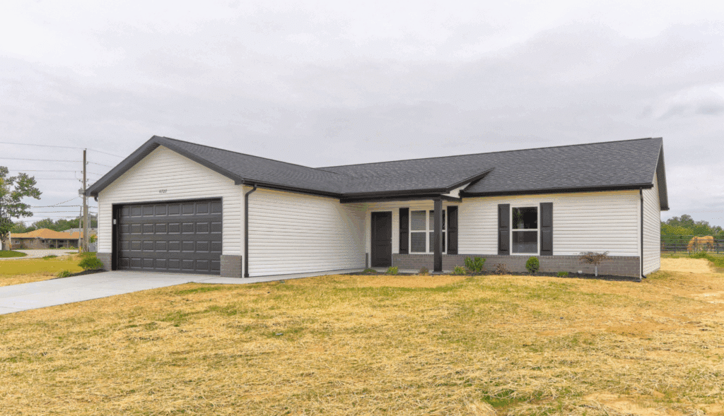 Stylish new home with modern design and appealing exterior landscaping.
