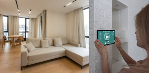 Smart home interior showcasing energy-efficient HVAC control technology.