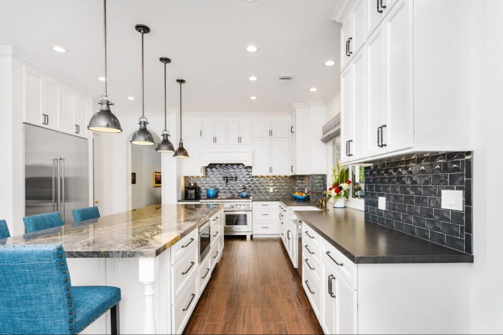 Stylish modern kitchen with sleek features and contemporary design elements.