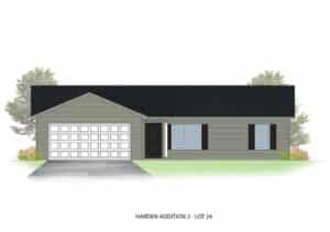 Harden Addition Lot 24 features a modern home design with a garage and landscaped front.
