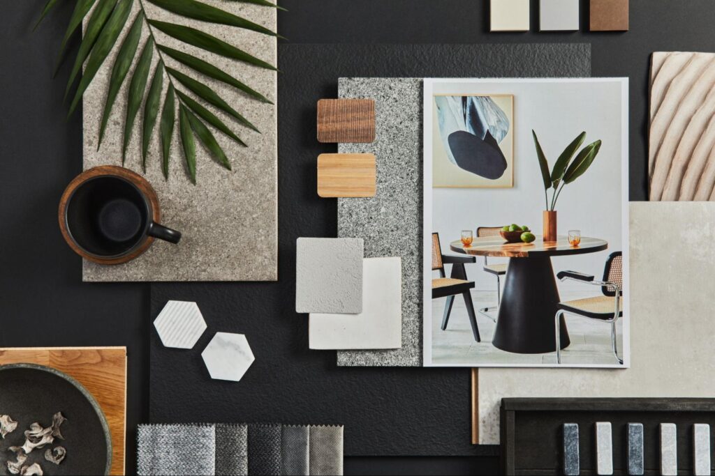 first time homebuyers meeting with home builder concept of table4 with moving related items.