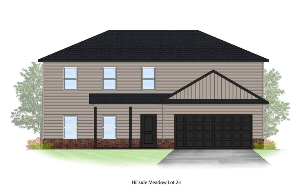 Modern hillside house design in Hillside Meadow, featuring sleek lines and ample windows.