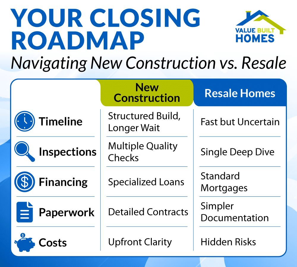 Compare new construction and resale homes to navigate your closing roadmap effectively.