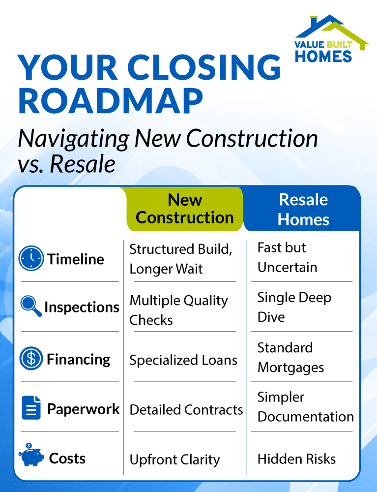 Your closing roadmap guides new construction versus resale home buying decisions.