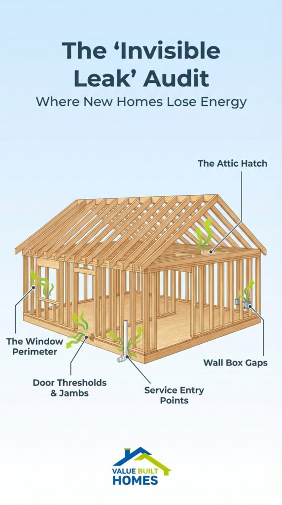 Invisible leak audit highlights energy loss points in new home construction.