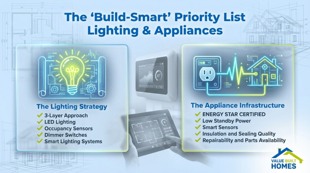 Smart lighting and appliance guide featuring energy-efficient strategies and technologies.