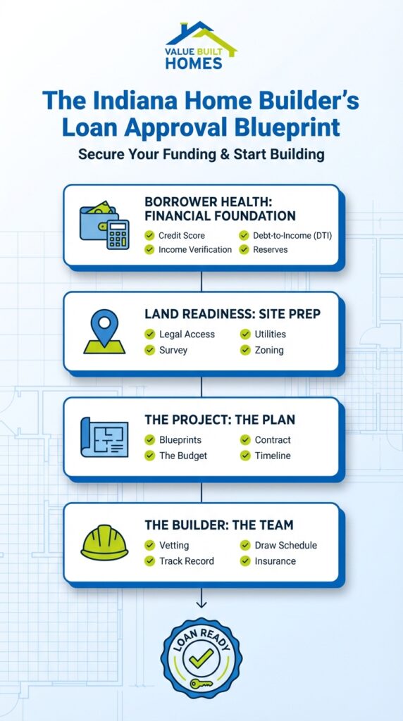 Indiana home builder loan approval blueprint for securing funding and starting construction.