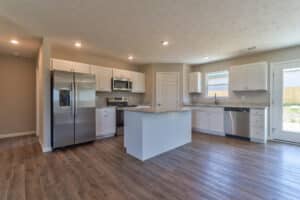 Stylish modern kitchen design featuring sleek appliances and elegant countertops.