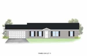 Modern home design at Prairie View Lot 13 with garage and spacious lawn.