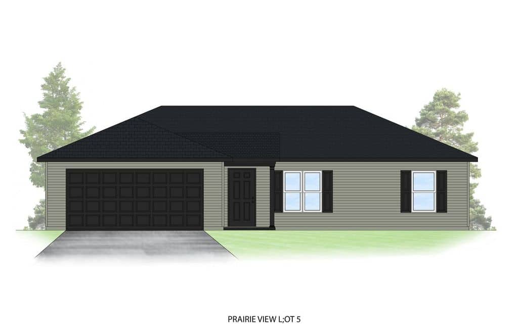 Modern home design in Prairie View, Lot 5 features stylish architecture and ample landscaping.