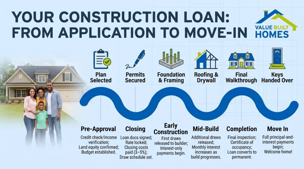 Construction loan process from pre-approval to move-in for new homes.