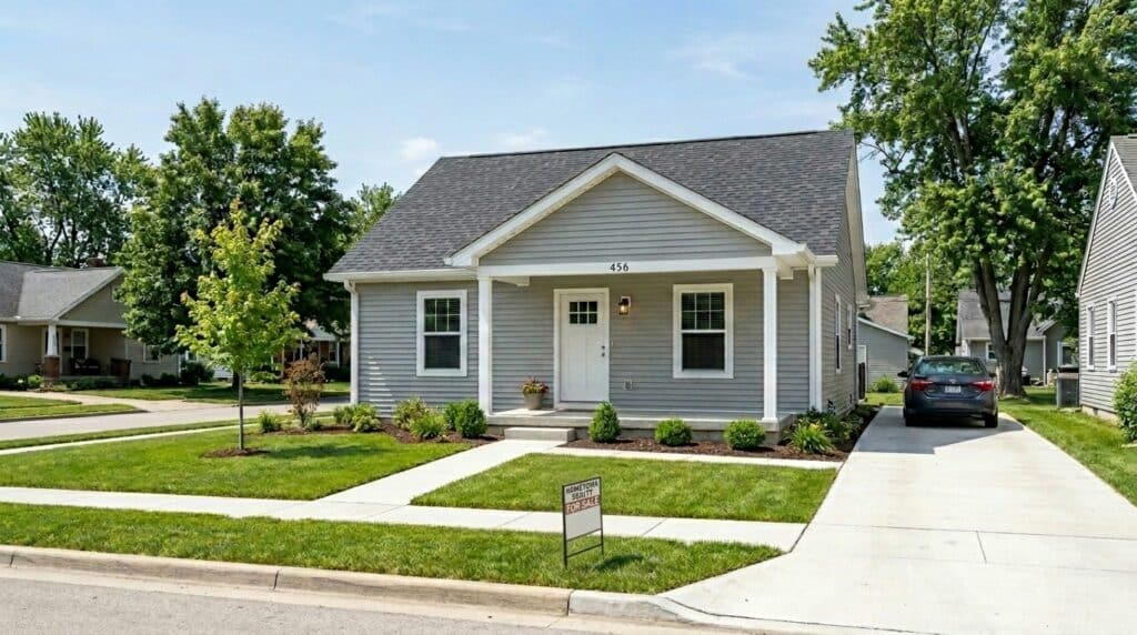 Modern home for sale in a peaceful neighborhood with beautiful landscaping.