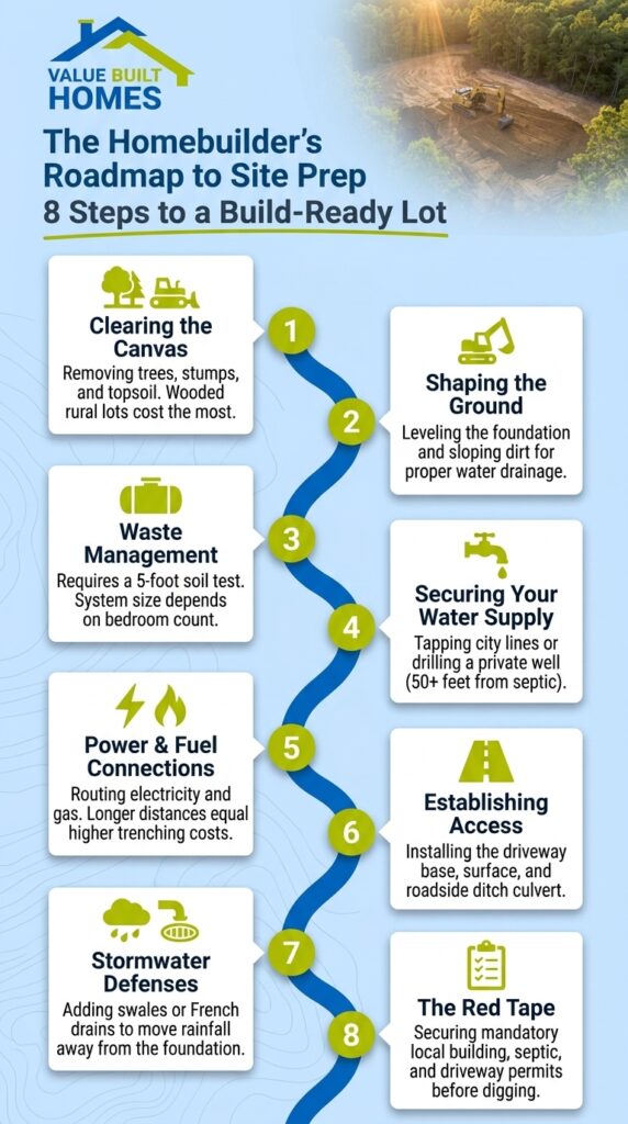 Preparing land for house construction affects site prep costs in Indiana.