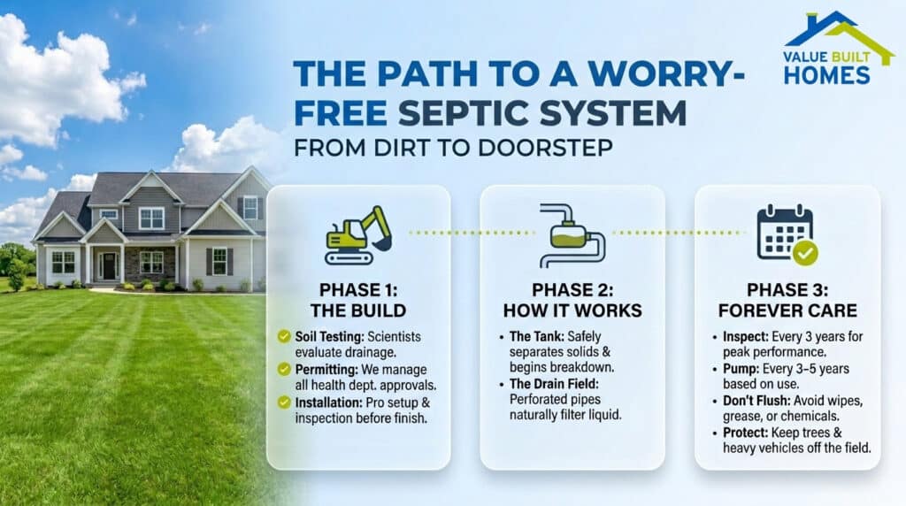 Septic system installation process for worry-free new construction and long-term maintenance.