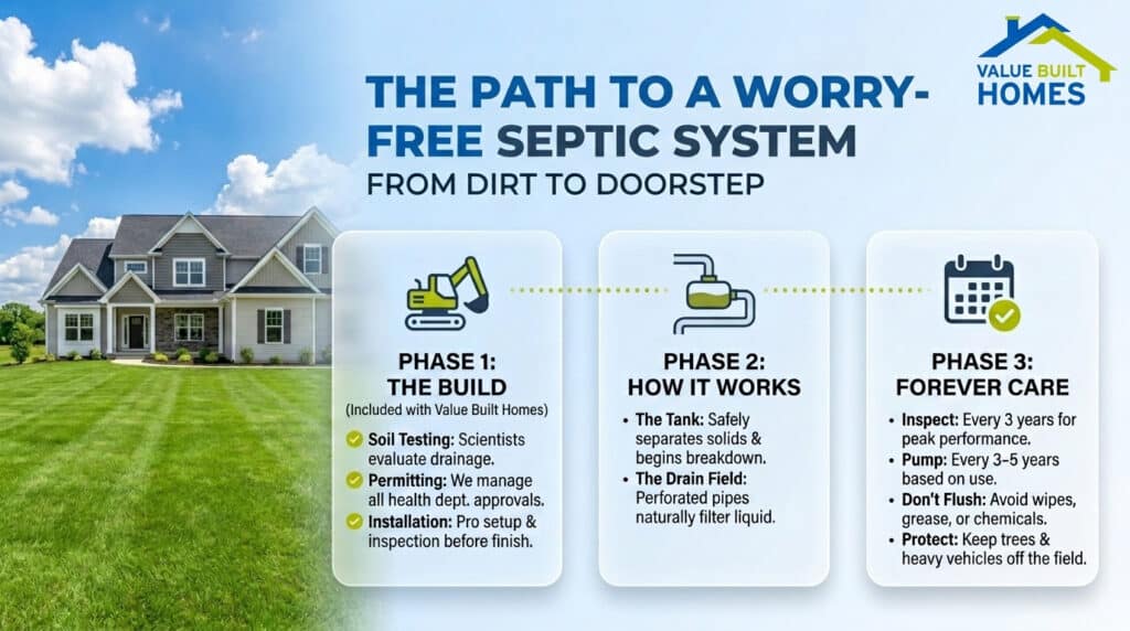 Complete guide for septic system new construction from installation to maintenance tips.
