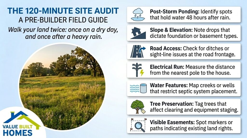 Site audit guide for building a house on your own land efficiently.