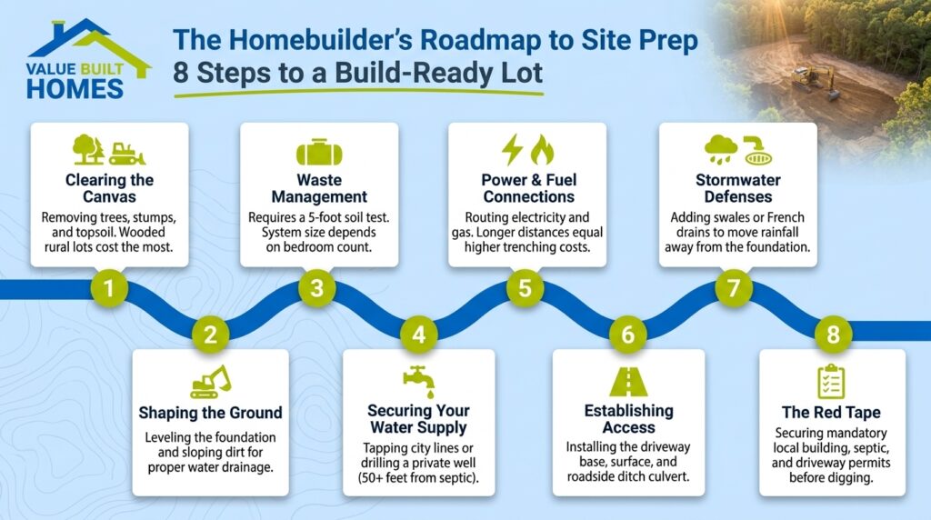 Essential steps for site prep costs to build a house in Indiana.