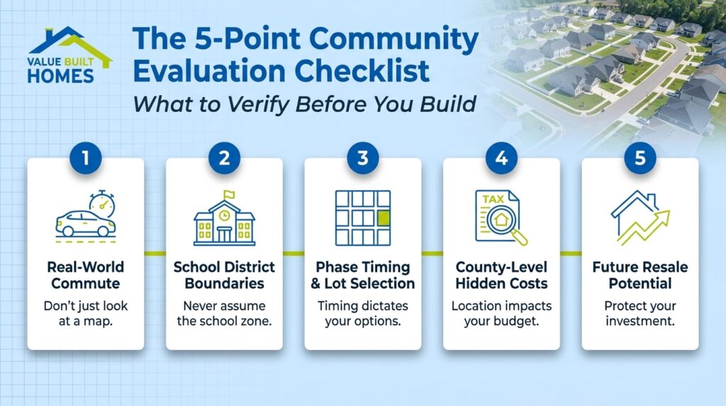 Essential checklist for choosing a neighborhood for new construction before building.
