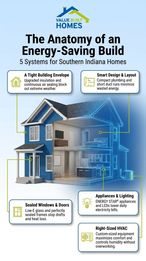 Guide to building an energy-efficient home with effective energy-saving systems.