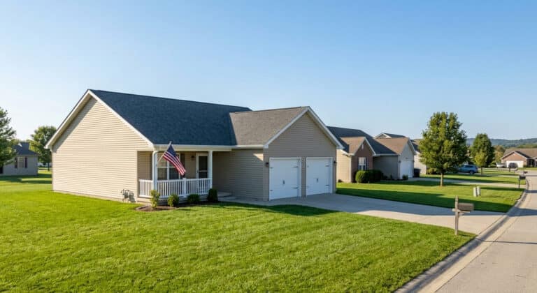 Charming suburban home with a pristine lawn and sunny driveway.