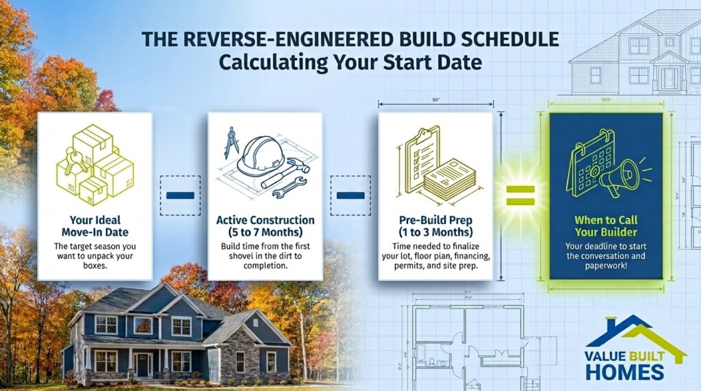 Best time to build a house in Indiana with a reverse-engineered schedule.