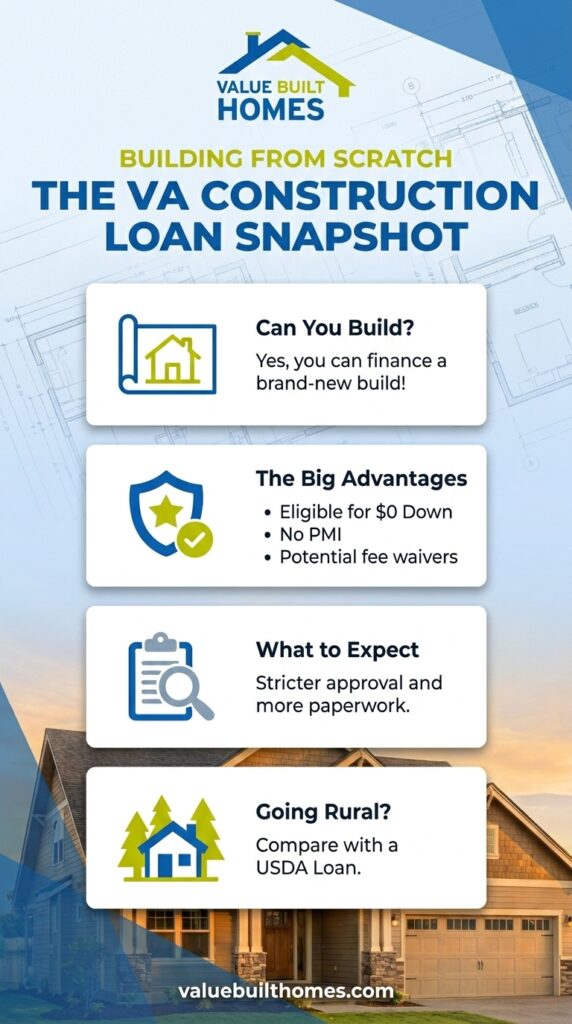 VA construction loan guide for building homes with zero down and no PMI.