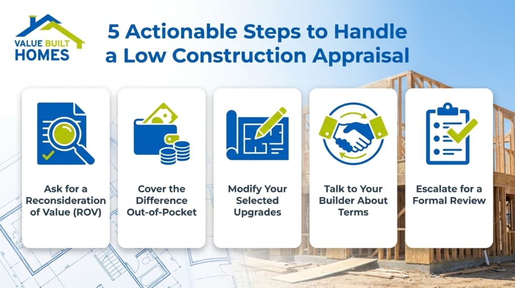 Steps to address a low new construction appraisal effectively and efficiently.