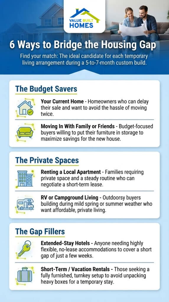 Explore temporary living options while building your house for a smooth transition.