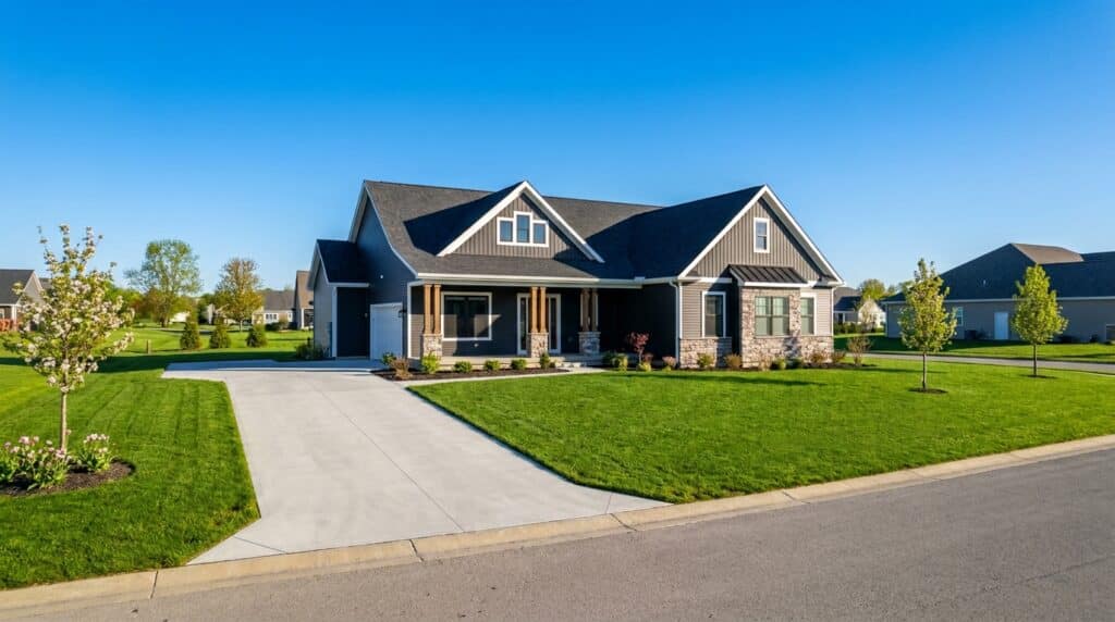 Charming bungalow exterior with landscaped yard and clear blue sky.