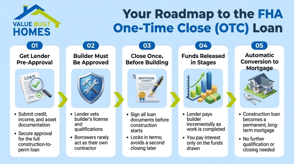 FHA construction loan steps for lender pre-approval and building process guidance.