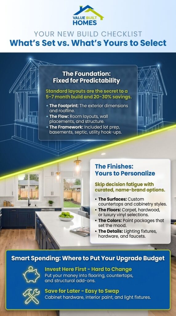 Customize your new construction home with key builder options and choices for finishes.