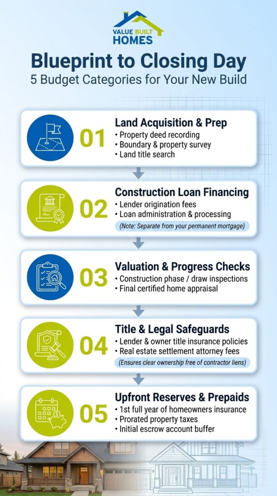 Closing costs categories for new construction homes, covering essential expenses and budgeting tips.