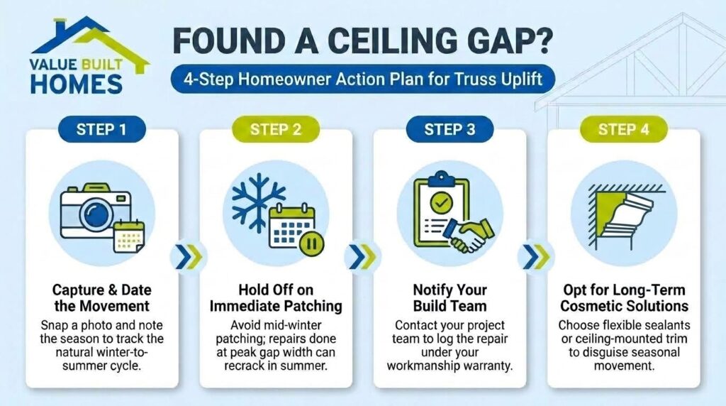 Ceiling gap action plan: Four steps for homeowners to manage truss uplift effectively.