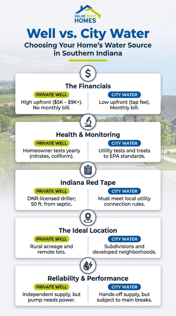 Guide for choosing well water or city water in Southern Indiana homes.