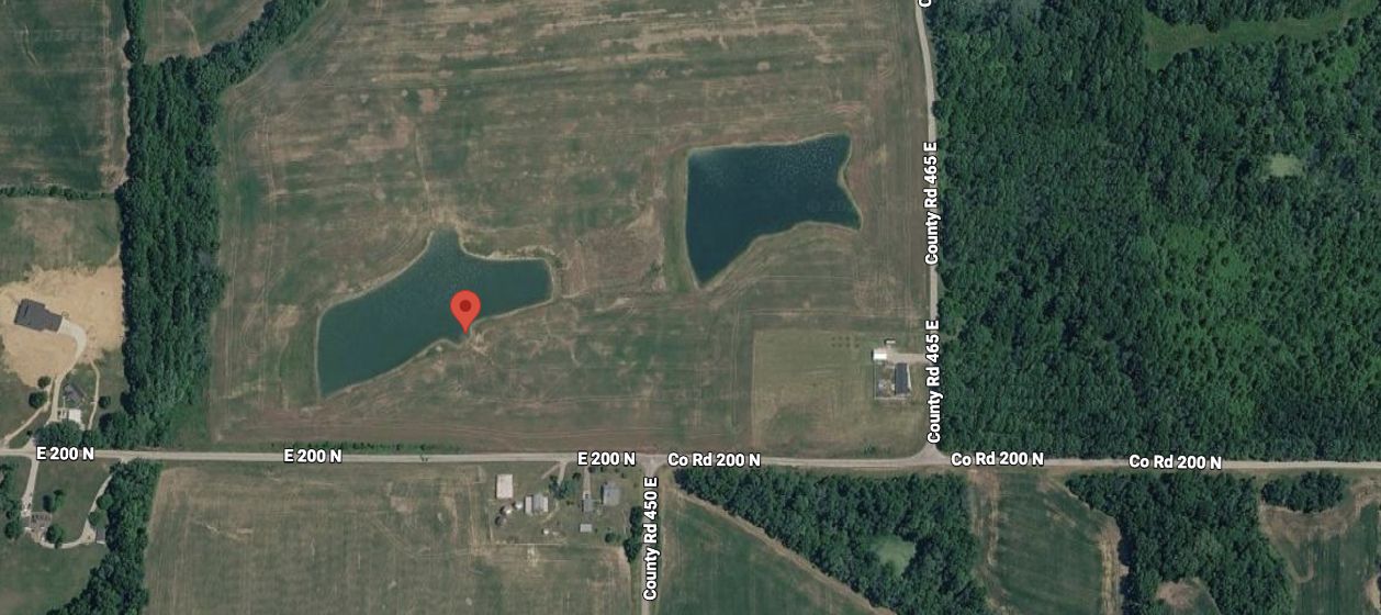 Satellite map of the Fairview Heights location along E 200 N near Princeton, Indiana, showing the on-site lakes