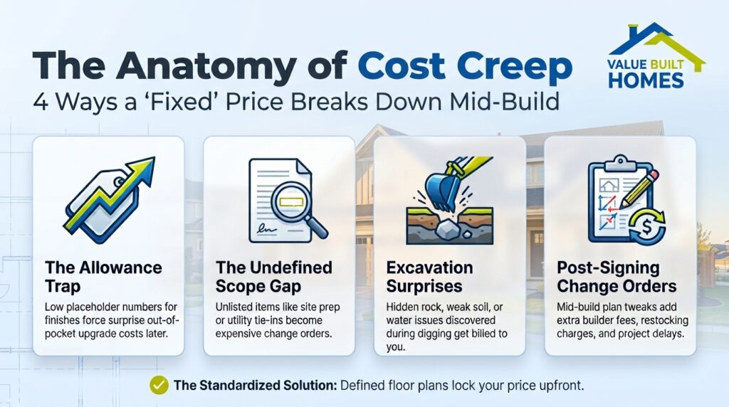 Understanding cost creep: fixed price versus cost plus breakdowns mid-build.