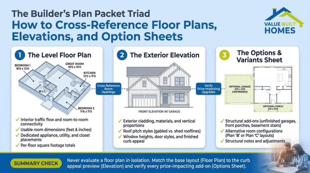How to read a floor plan with cross-reference and elevation guidelines.